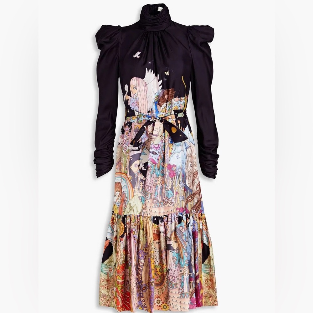 Gorgeous Zimmermann Dress Size 1: Celestial Gathered Frill Dress 100% Silk Midi